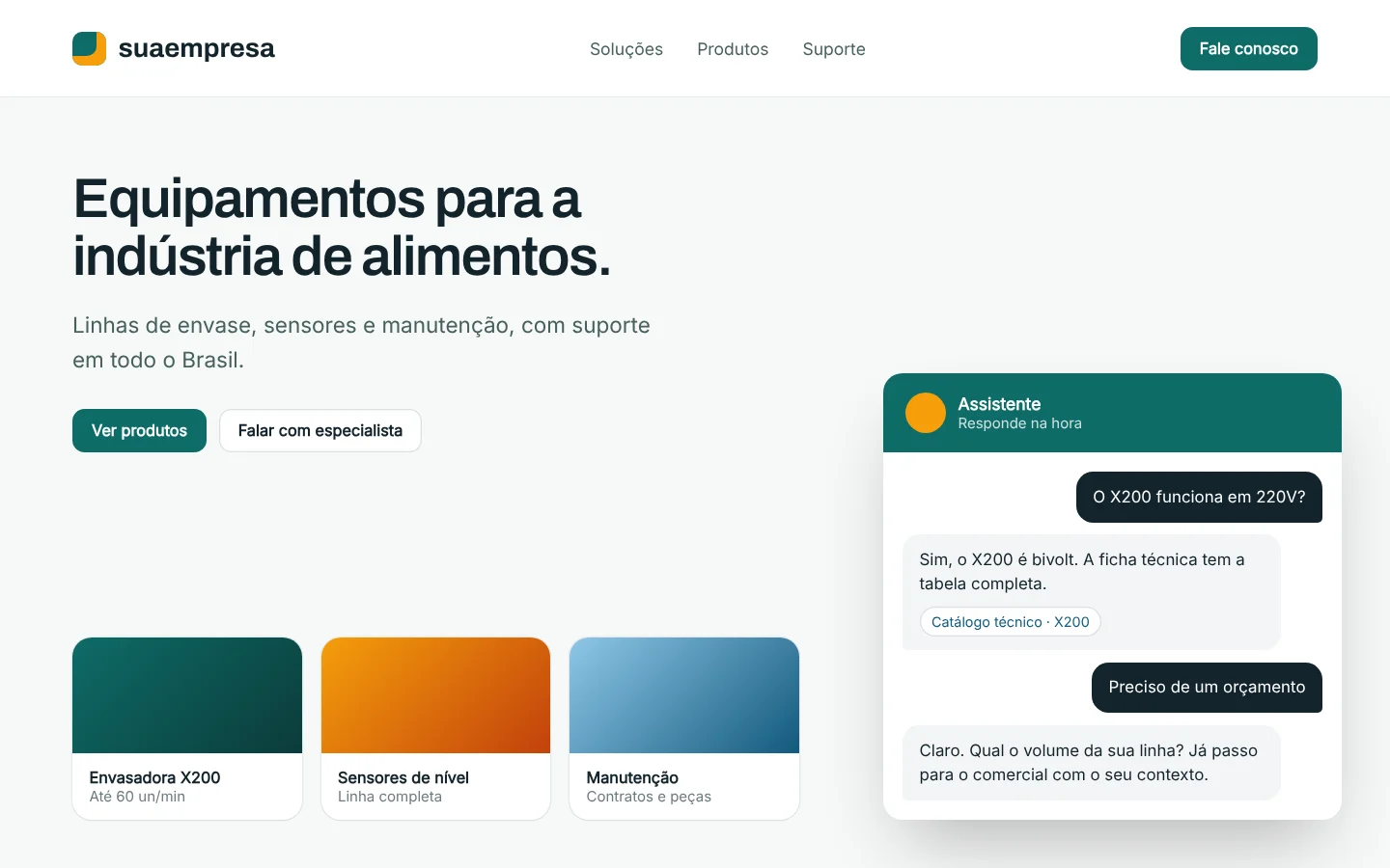 Tela ilustrativa: Assistente no site, atendendo o cliente