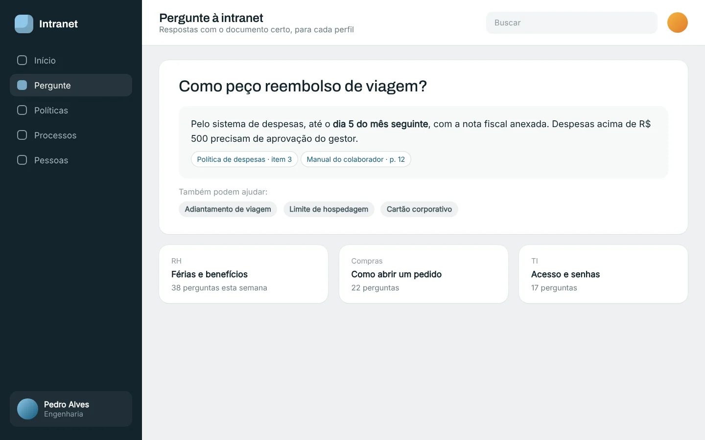 Tela ilustrativa: Intranet que responde com o documento certo